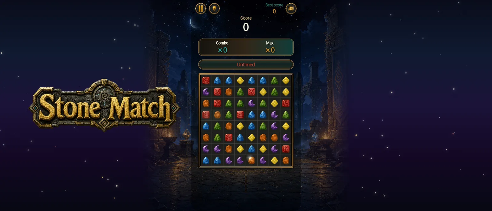 Stone Match logo next to the game board